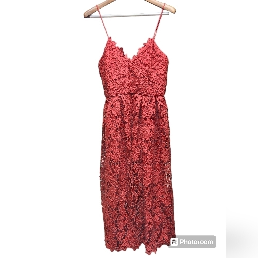 Donna Morgan Anthropologie Scarlet Floral Lace Dress Sz. 14 - Picture 3 of 10